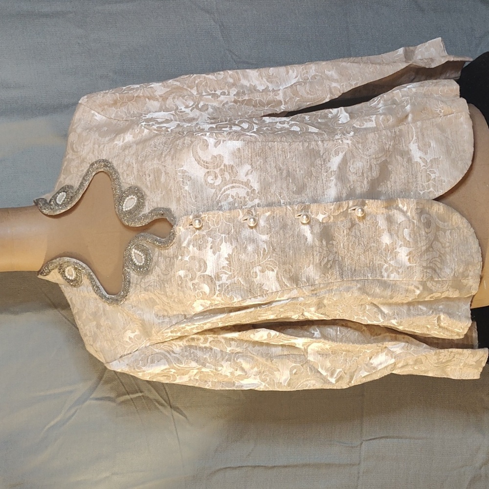 Elegant Cream Brocade Blazer with Embellished Neckline